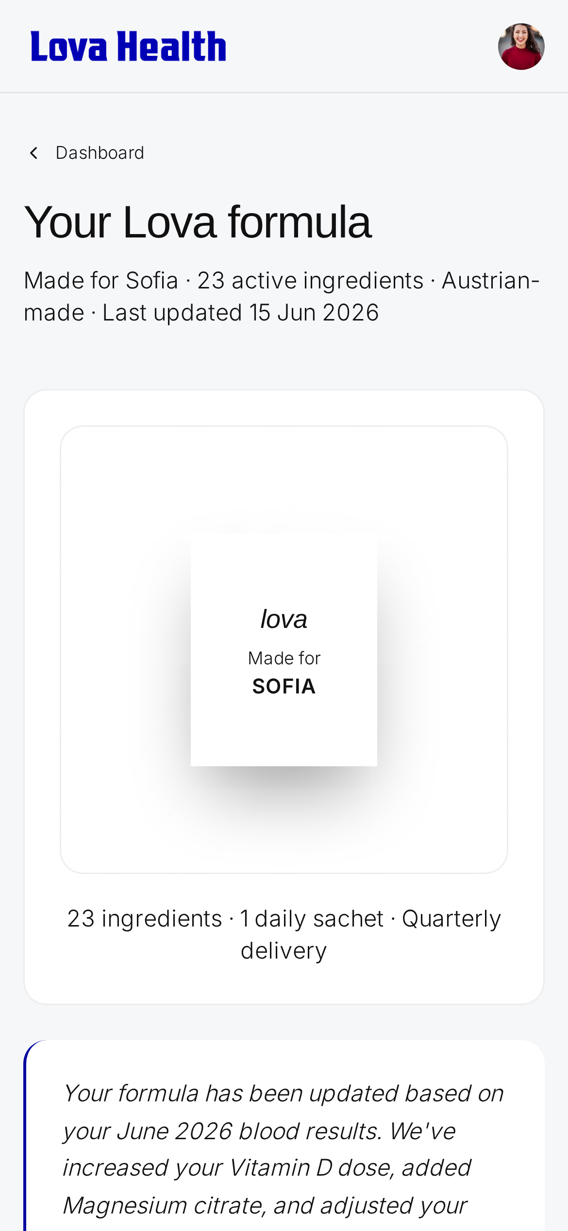 Lova Profile mobile personalised formula